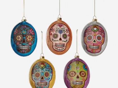 Sugar Skull Disc Glass Assorted Ornament Online Hot Sale