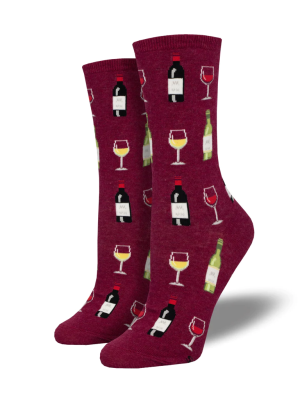 Fine Wine Women s Crew Socks Red Heather For Sale