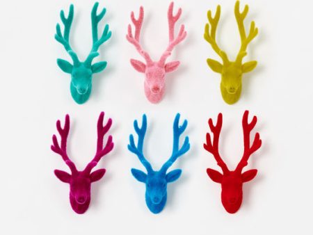 Flocked Deer Bust Wall Mount Assorted 12  (NO PALE PINK OR LIME AVAILABLE) For Sale