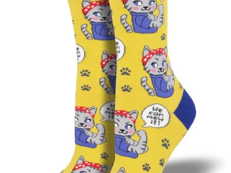 We Can Mew It Women s Crew Socks Yellow Discount