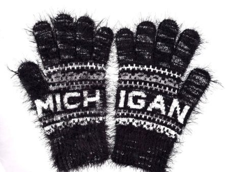 Michigan Black Fuzzy Gloves on Sale