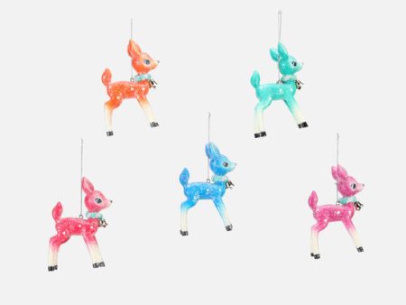 Glitter Deer With Bell Ornament Assorted 4  Sale