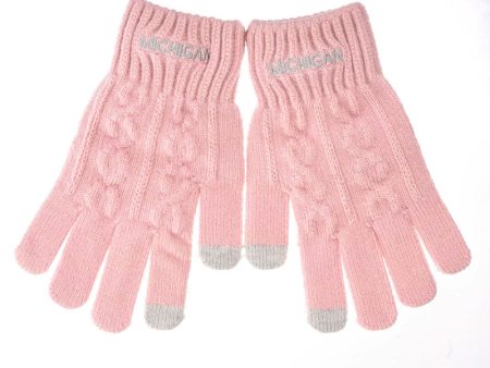 Michigan Pink Cable Knit Gloves For Discount