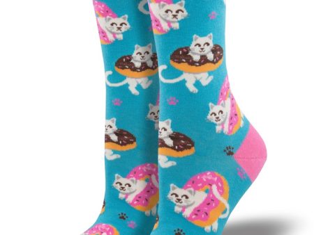 Sweet Treat Kitties Women s Crew Socks Blue Sale