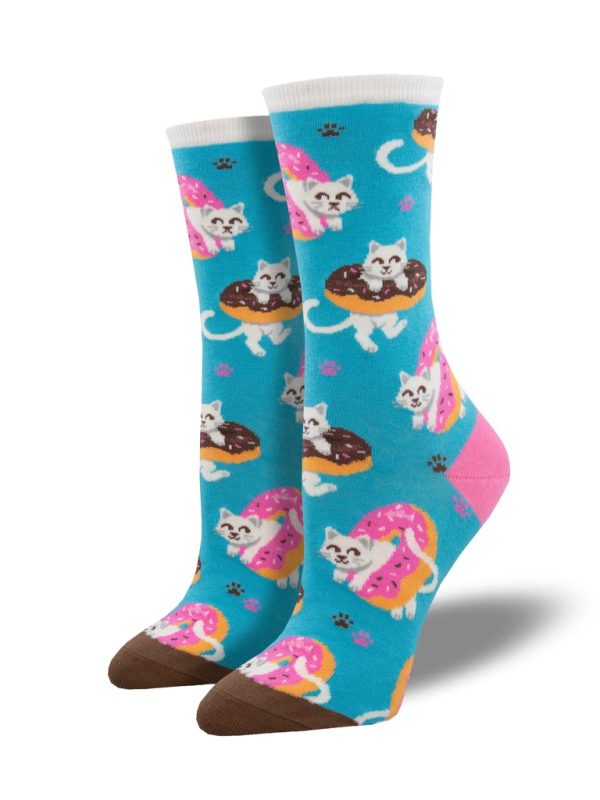 Sweet Treat Kitties Women s Crew Socks Blue Sale