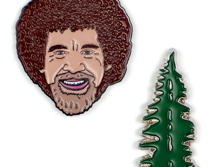 Bob Ross & Tree Enamel Pin Set Hot on Sale