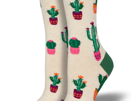 Court Of Cactus Women s Crew Socks Ivory Heather Cheap