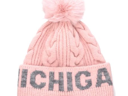 Michigan Pink Cable Knit Pom Hat Hot on Sale