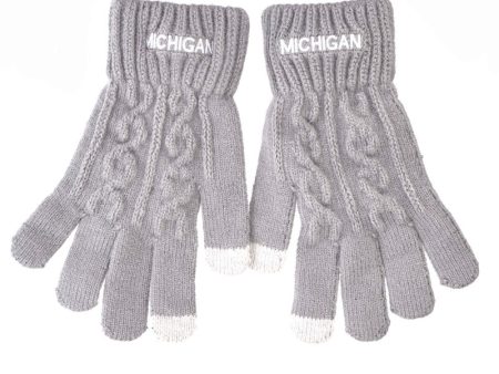 Michigan Gray Cable Knit Gloves For Discount