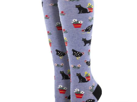 Cottage Scene Women s Knee High Socks Blue Heather Hot on Sale